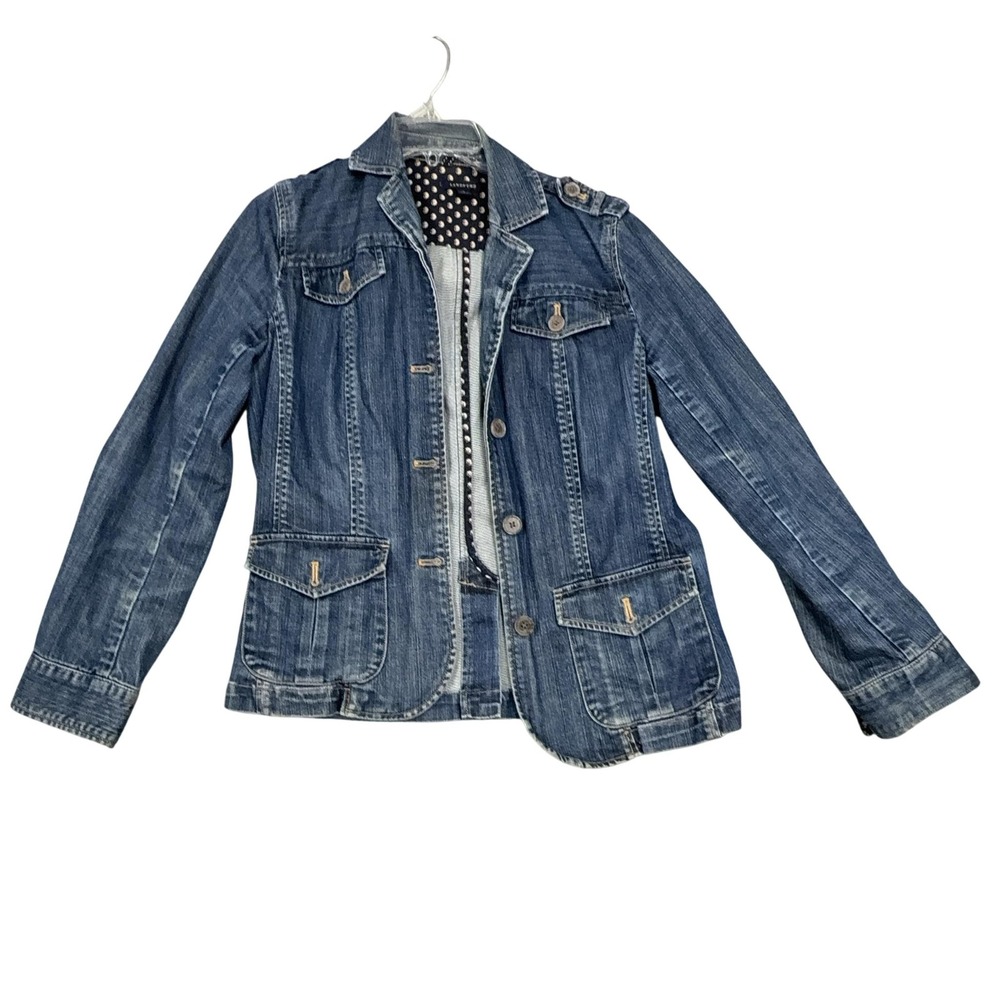Lands' End Jacket Womens 8 Blue Denim Button Front Utility Pockets Casual